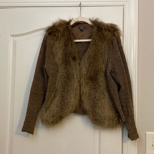 Faux fur lined sweater/cardigan.  Designed by Lisa International.